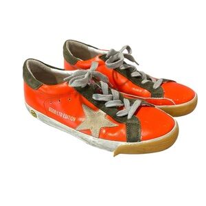 Golden Goose Kids Sneakers in Bright Orange and Gold Star